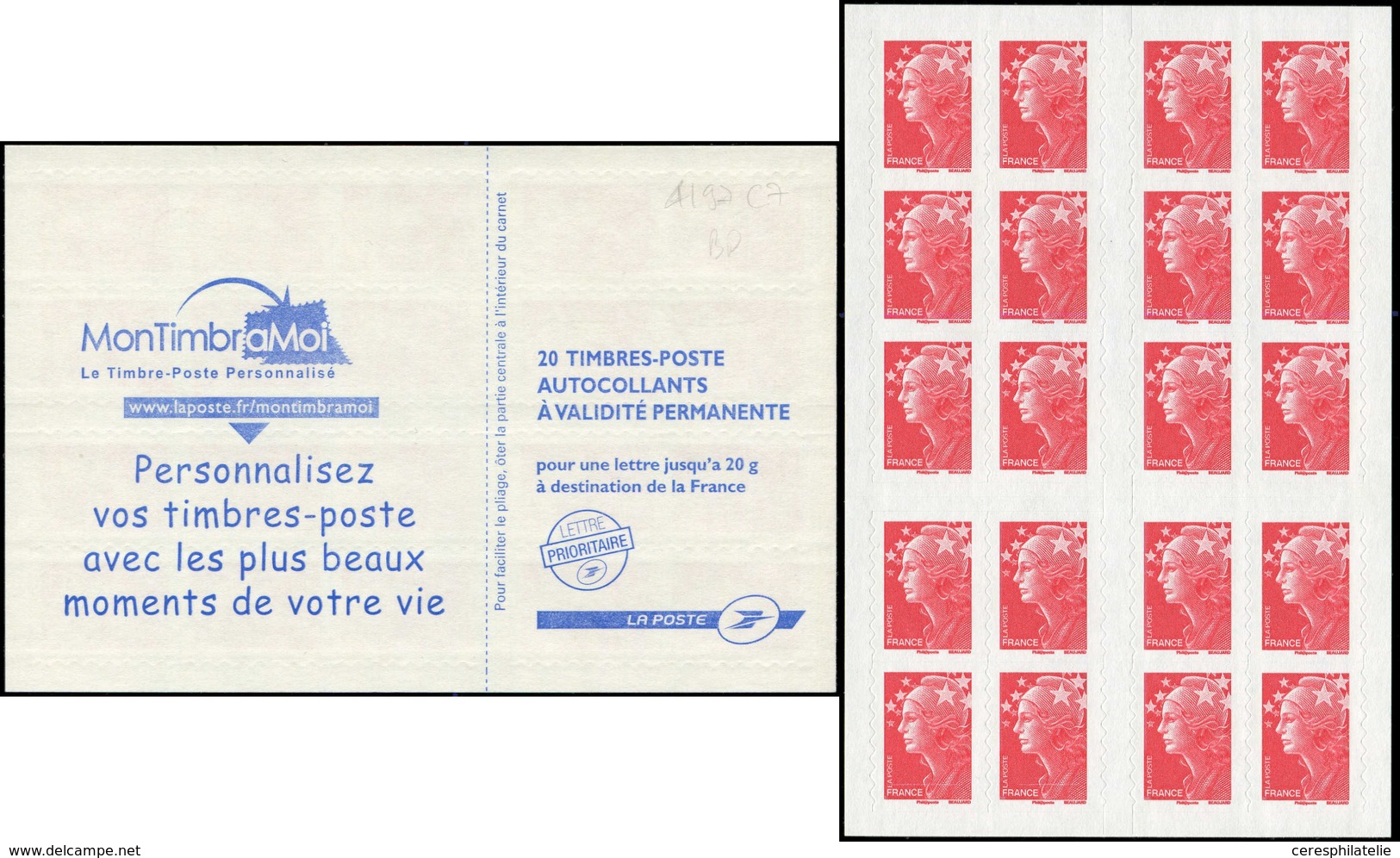 CARNETS (N°Cérès Jusqu'en1964) - 4197-C7    Beaujard, TVP Rouge, Carnet DAB, PHOSPHO à CHEVAL Sur Les 4 Ex. Du Bas, TB - Autres & Non Classés