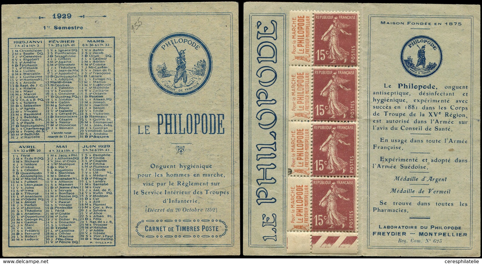 CARNETS Privées - P17b : 15c. Brun-lilas, LE PHILOPODE, 1er Semestre 1929, 1875, TB - Altri & Non Classificati