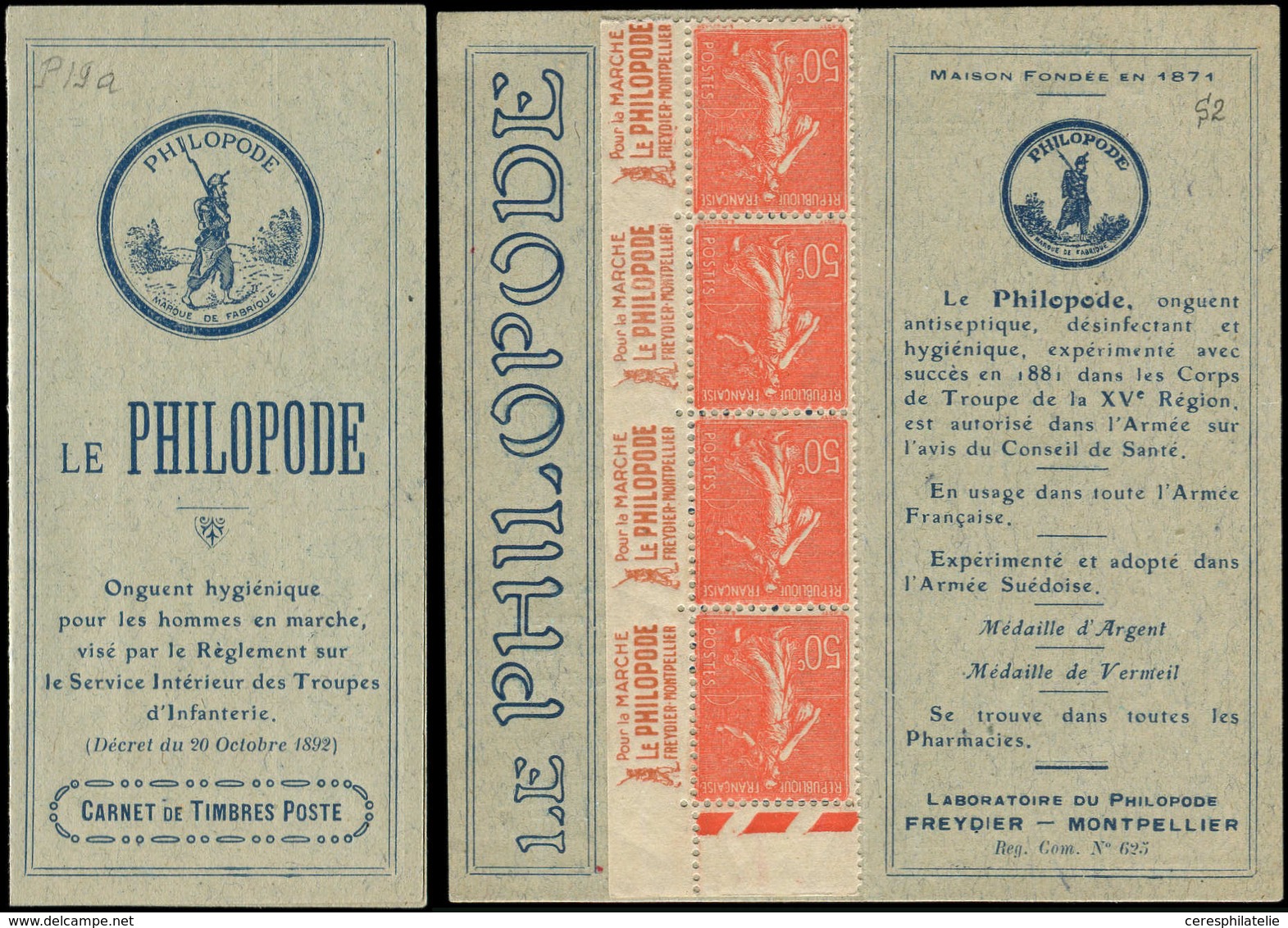 CARNETS Privées - P19a : Semeuse Lignée, 50c. Rouge, LE PHILOPODE, 2ème Semestre 1929, 1871, Superbe - Autres & Non Classés