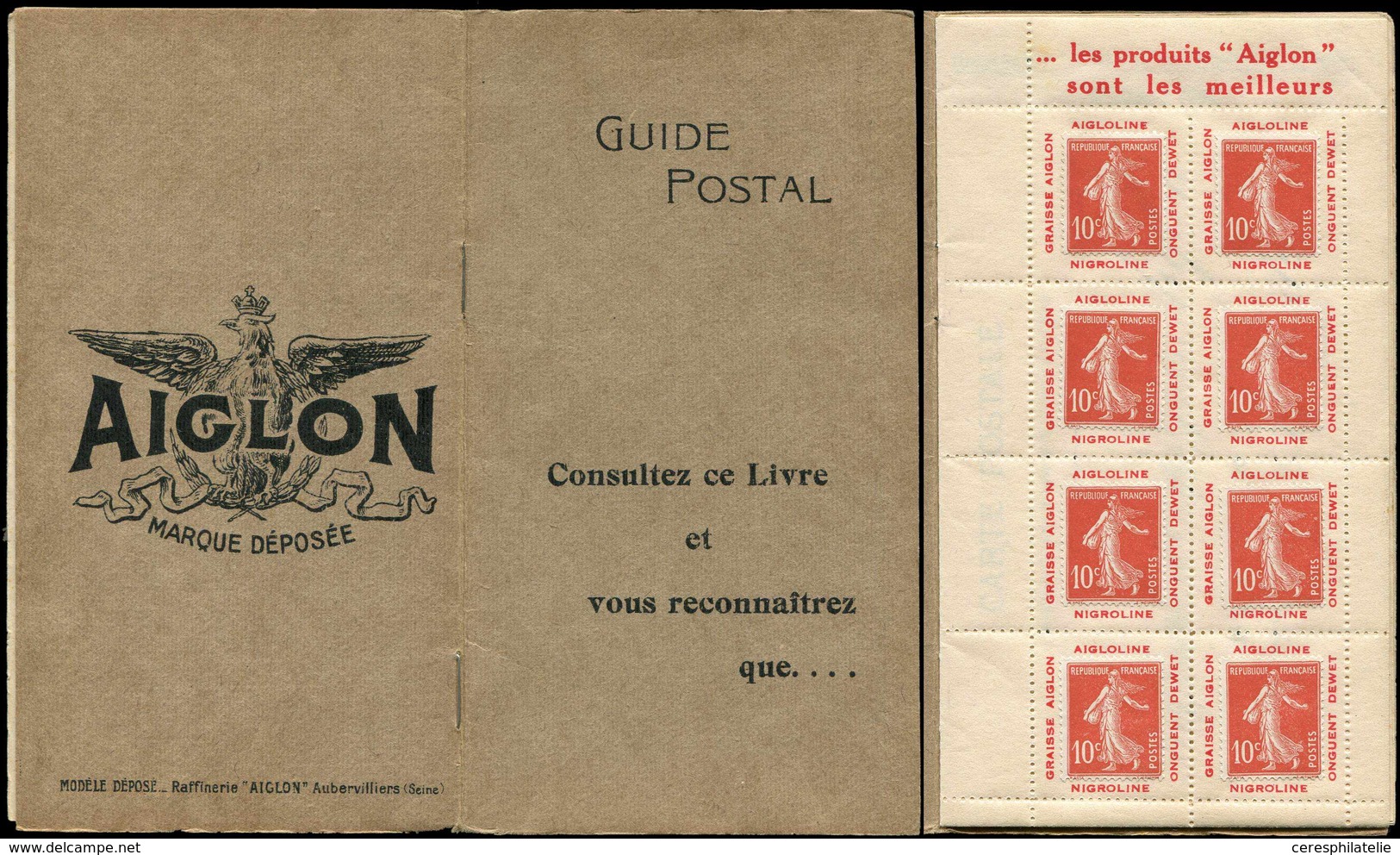 CARNETS Privées - P21 : Semeuse Camée, 10c. Rouge, Carnet Porte-timbres AIGLON, TB - Autres & Non Classés