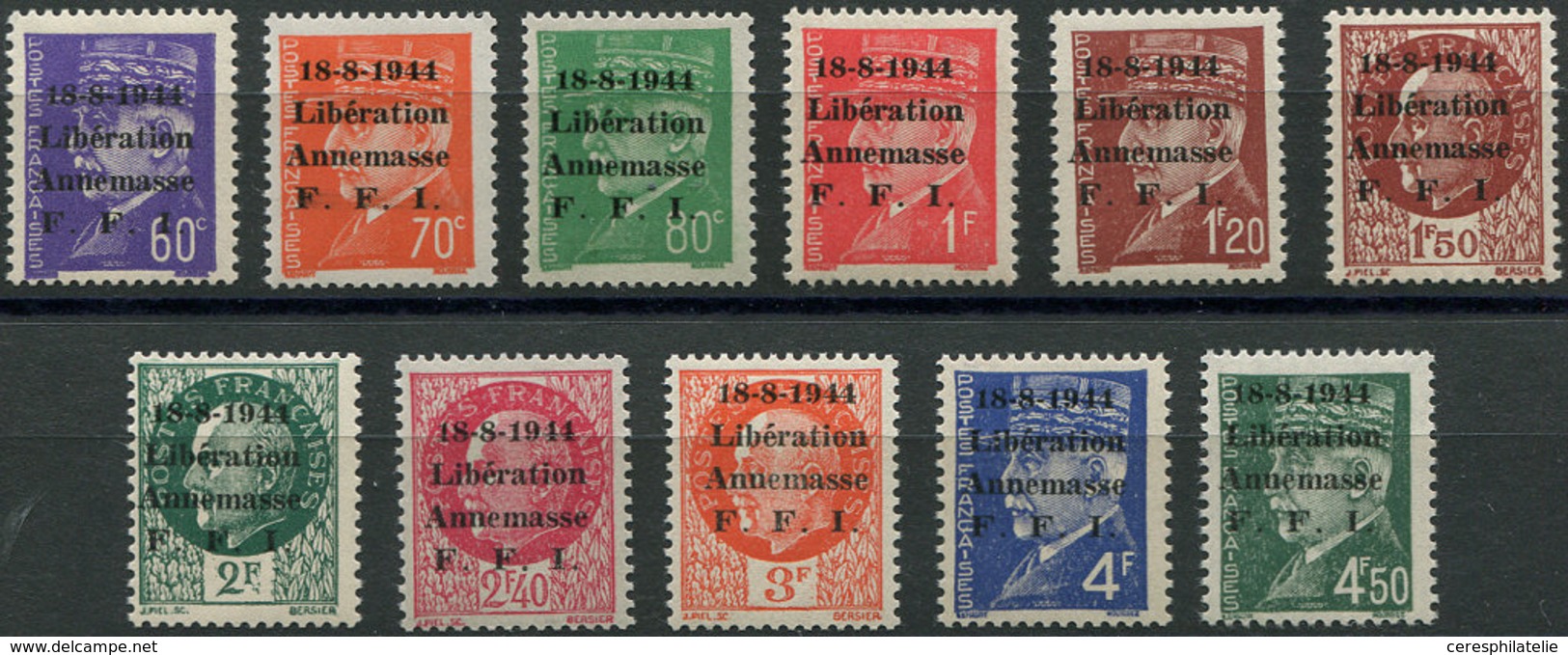 ** TIMBRES DE LIBERATION - ANNEMASSE 1/11 : Chiffres épais, La Série, TB - Libération