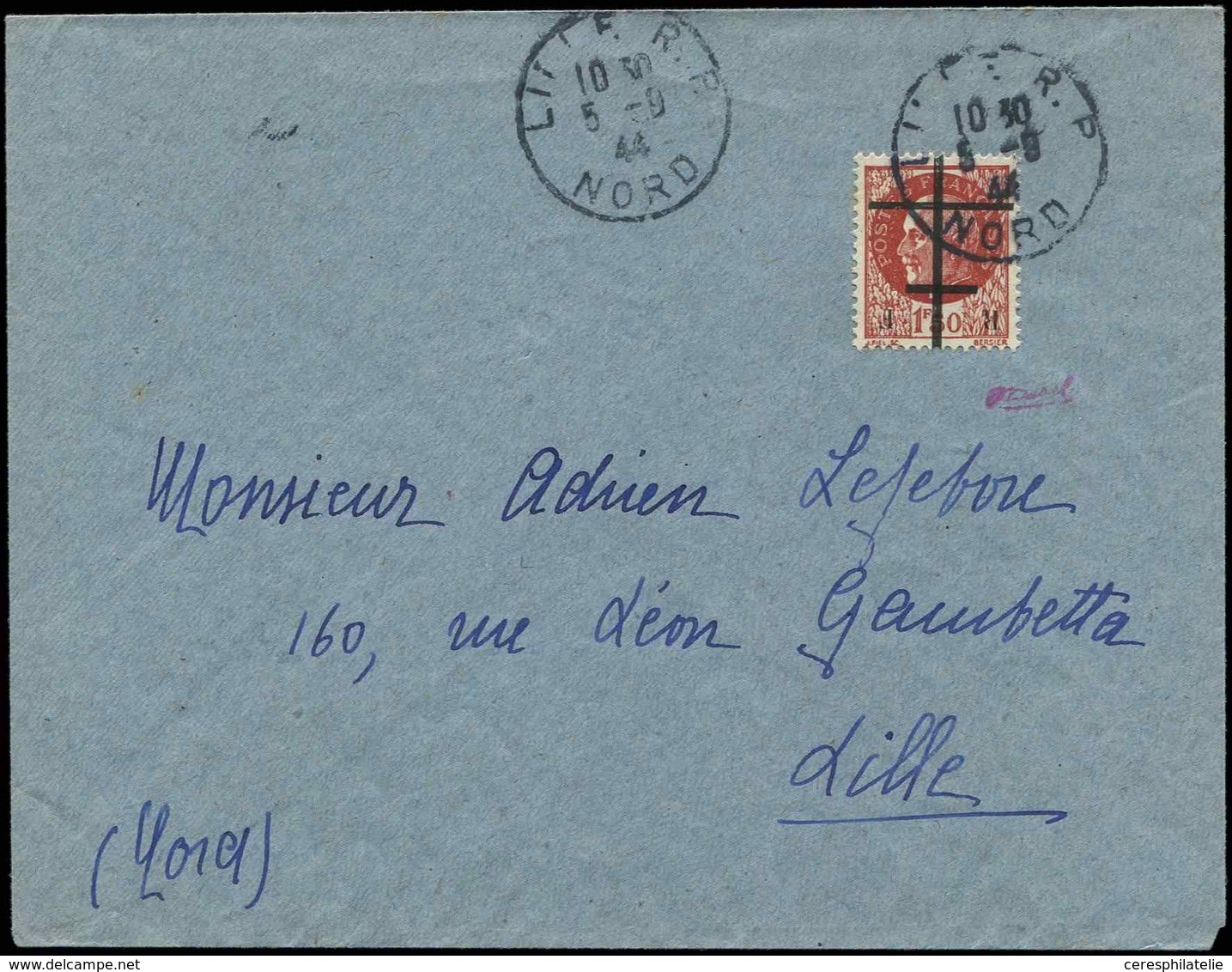 Let TIMBRES DE LIBERATION - LILLE 1i : 1f50 Brun-rouge, Surch. RENVERSEE, Obl. Càd 5/9/44 S. Env., TB - Libération