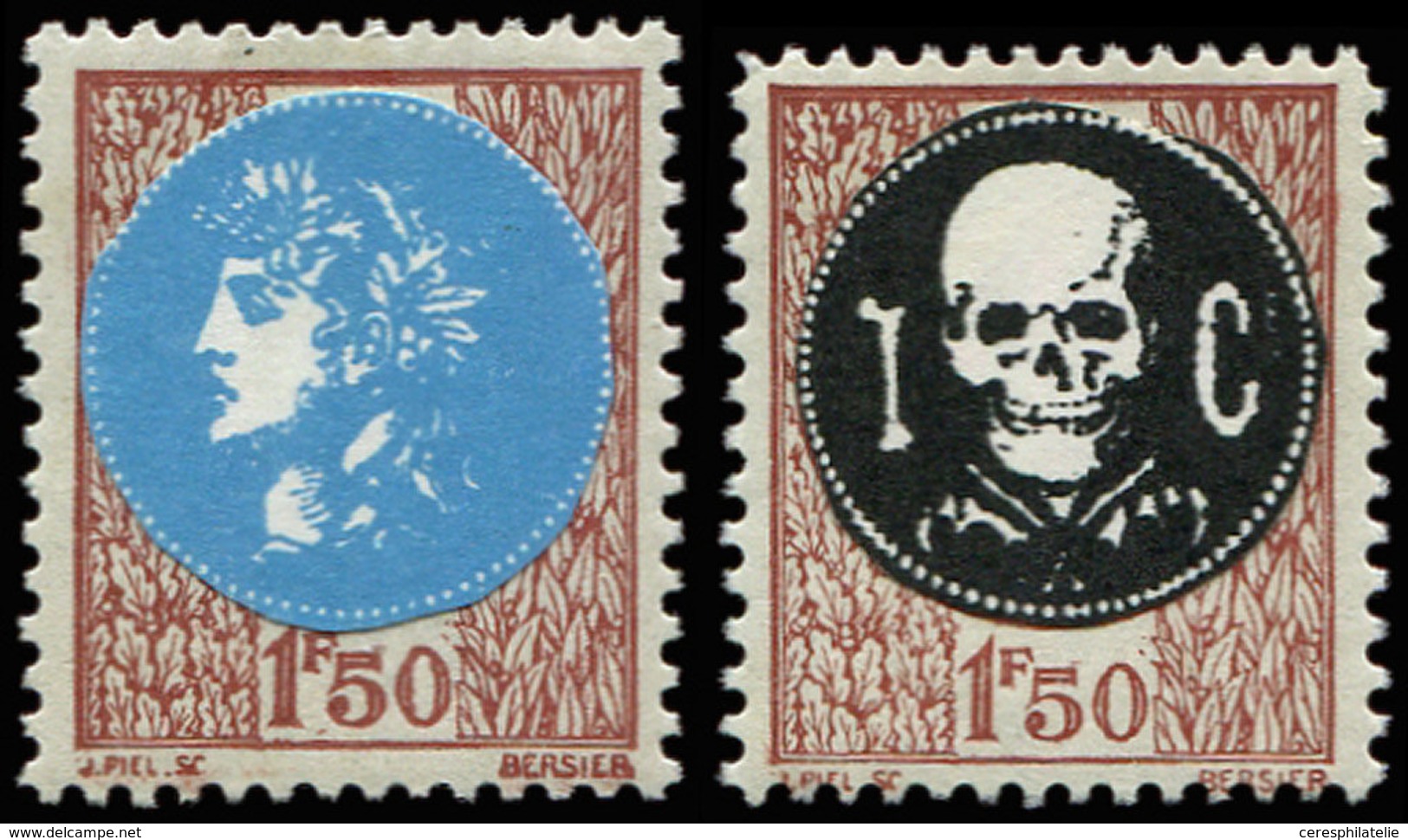 ** TIMBRES DE LIBERATION - LA MURE 1 Et 3 : 1f50 Brun-rouge, Médaillons Bleu Et Noir, TB, Signés Mayer - Libération