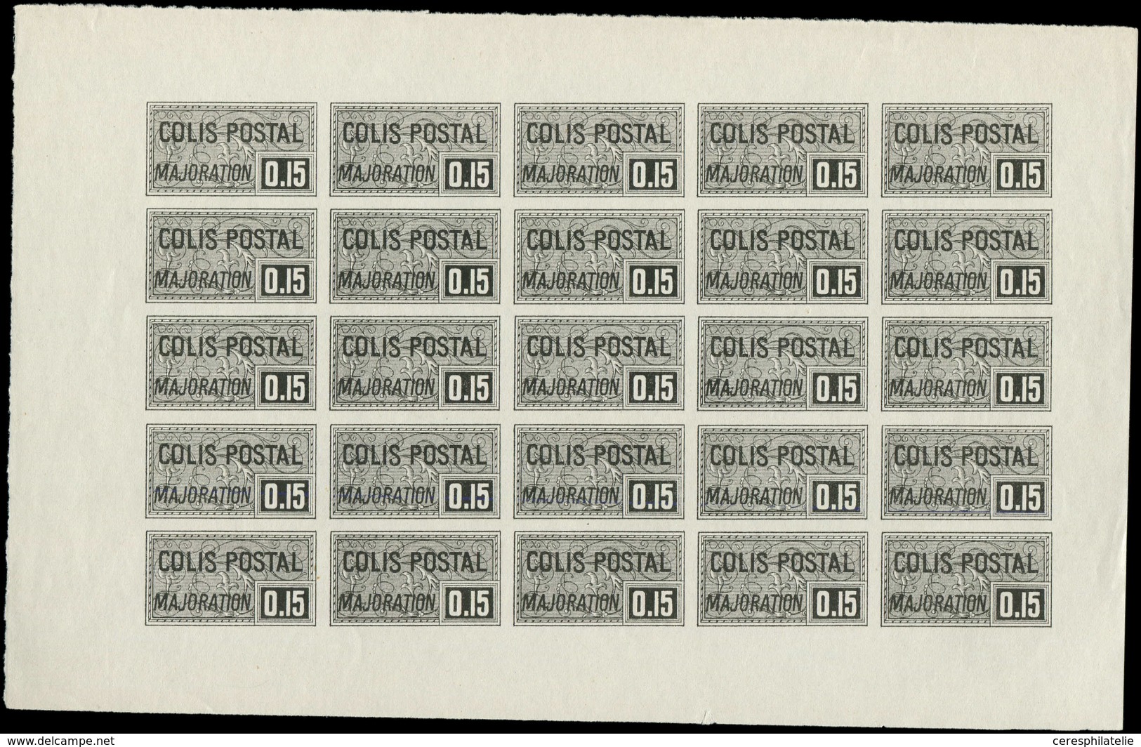 (*) COLIS POSTAUX  (N° Et Cote Maury) - 19   0,15 Noir, NON DENTELE, Tirage Spécial Sans Gomme, FEUILLE De 25, RR Et TB - Neufs