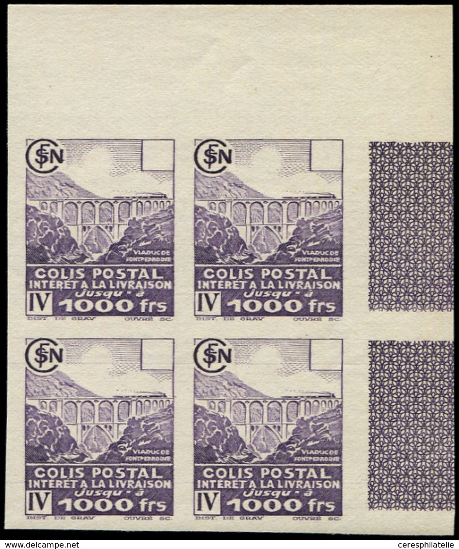 ** COLIS POSTAUX  (N° Et Cote Maury) - 169E  Livraison, 1000f. Violet, BLOC De 4 NON DENTELE Cdf, TB - Neufs