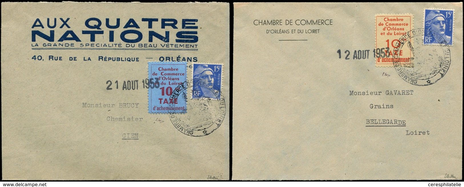 Let Spécialités Diverses - TIMBRES DE GREVE, ORLEANS 2/3 : 10f. Bleu Et 10f. Jaune + 15f. Gandon Obl. 12 Et 21 Août 1953 - Autres & Non Classés