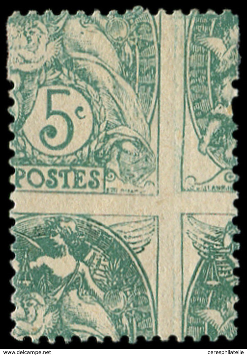 * VARIETES - 111   Blanc,  5c. Vert Jaune, PIQUAGE En CROIX, Grand Format, TB - Neufs