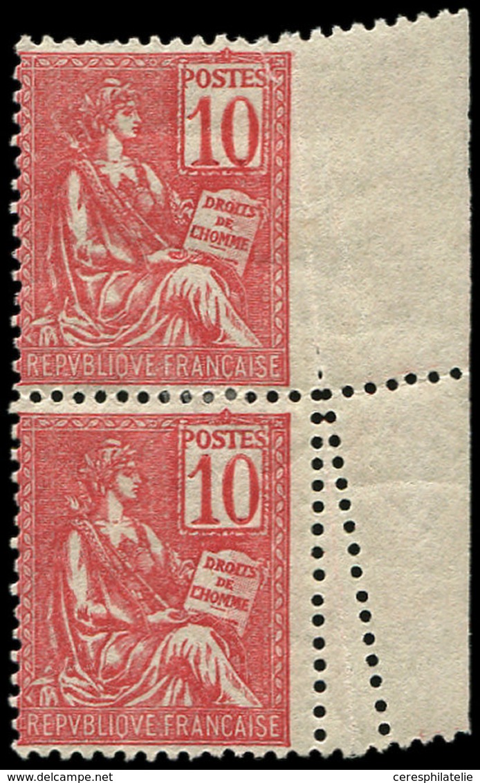 * VARIETES - 112   Mouchon, 10c. Rose, PAIRE Verticale Bdf, Un Ex. Dentelé 3 Côtés, L'autre Variété De PIQUAGE, TB - Nuovi