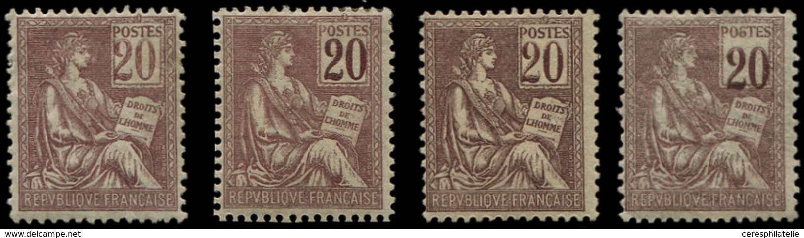 * VARIETES - 113   Mouchon, 20c. Brun-lilas (4) Dont Chiffres DEPLACES Et FONCES, TB - Unused Stamps