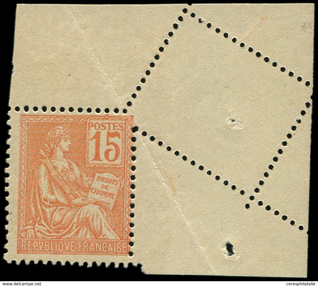 ** VARIETES - 117   Mouchon, 15c. Orange, Cdf, Piquage OBLIQUE, TB - Nuovi