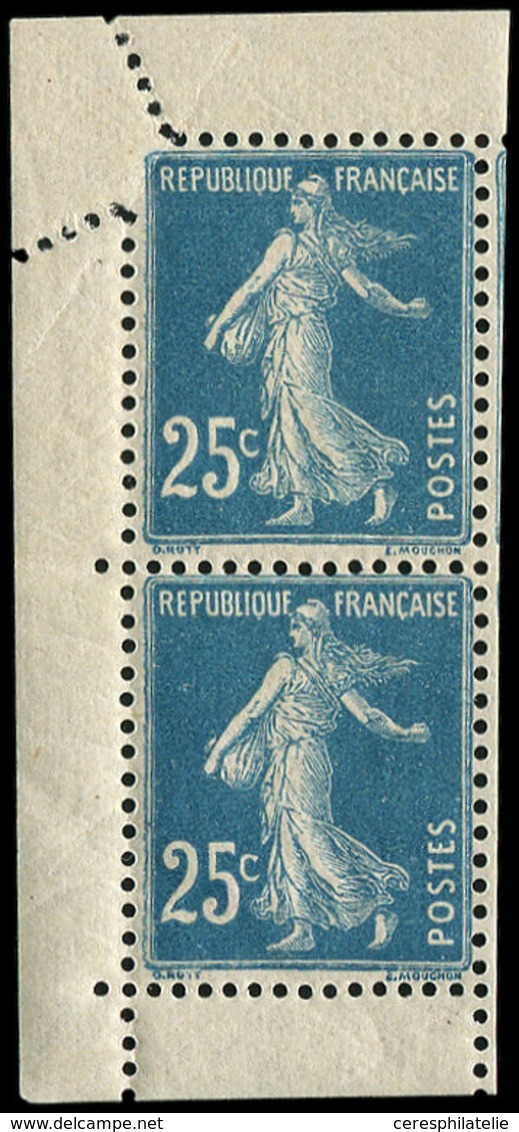 ** VARIETES - 140m  Semeuse Camée, 25c. Bleu, T IV, PAIRE Verticale De Carnet, Cdf Avec Variété De PIQUAGE, TB - Nuovi