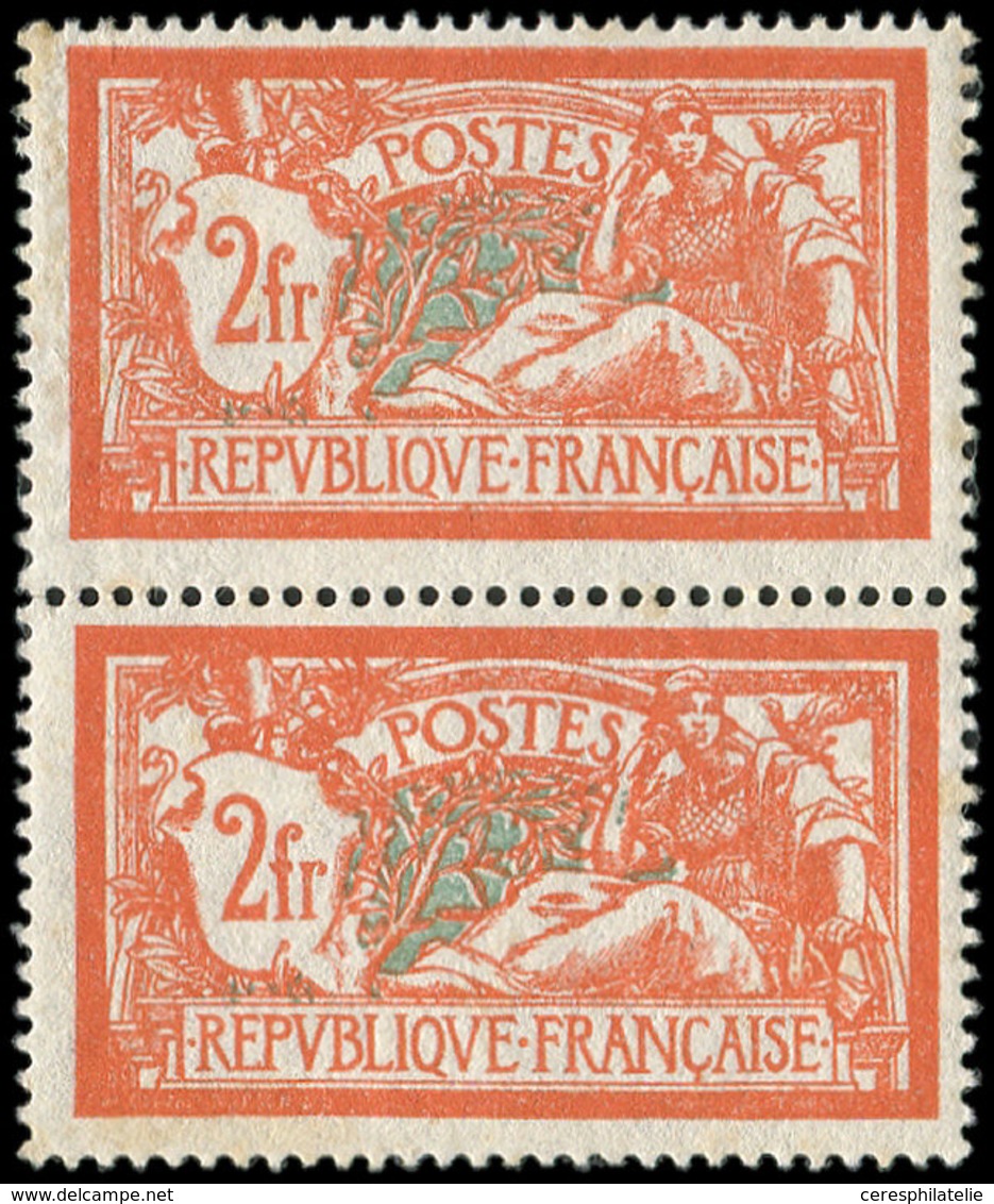 * VARIETES - 145c  Merson,  2f. Orange Et Vert-bleu, ECUSSON CASSE Tenant à Normal **, TB - Neufs