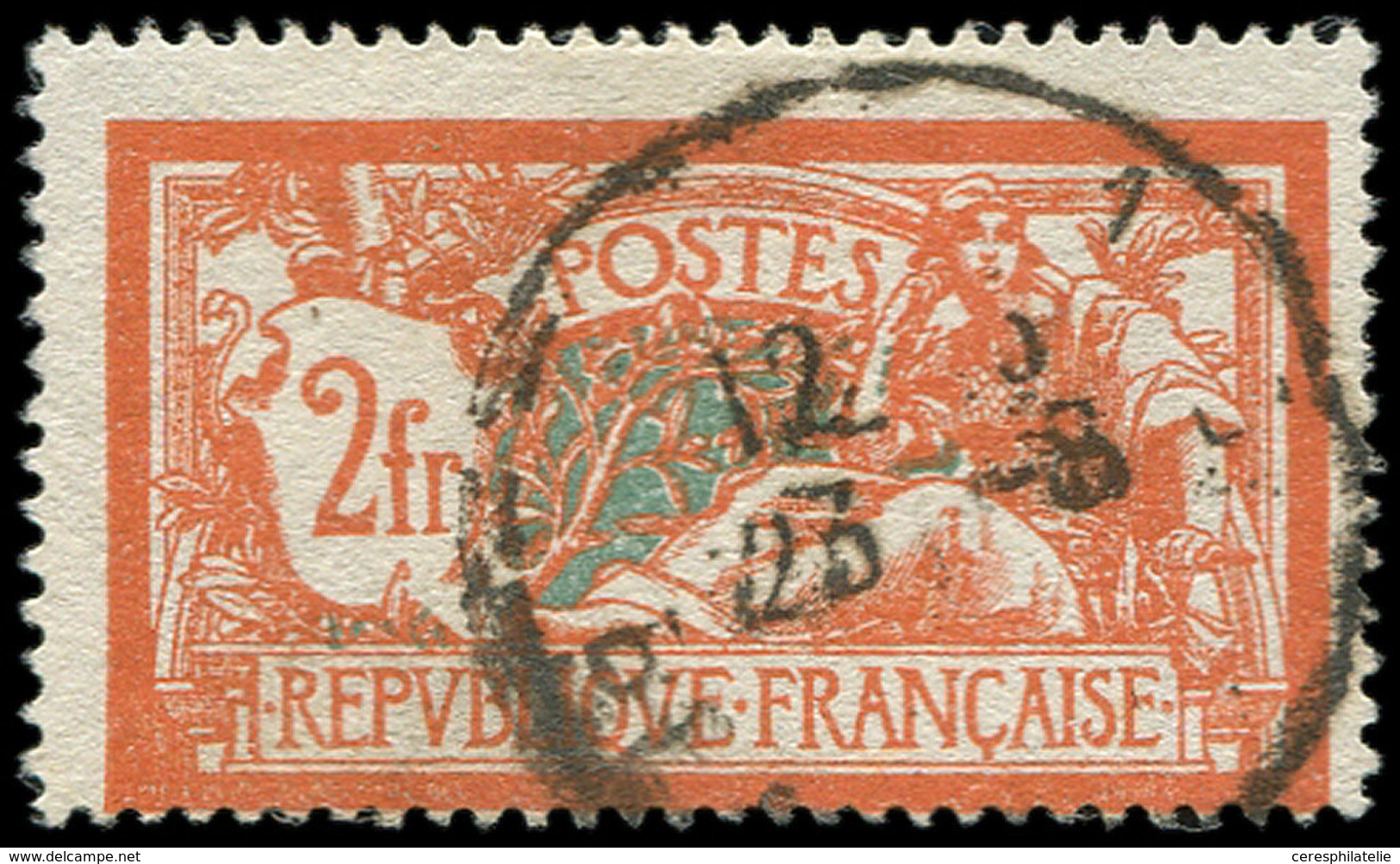 VARIETES - 145c  Merson,  2f. Orange Et Vert-bleu, CASSURE De L'écusson, Obl., TB - Neufs