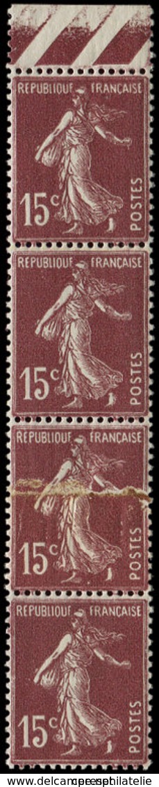 ** VARIETES - 189c  Semeuse Camée, 15c. Brun-lilas, Impression Sur RACCORD Dans Une BANDE De 4 Bdf, TB - Neufs