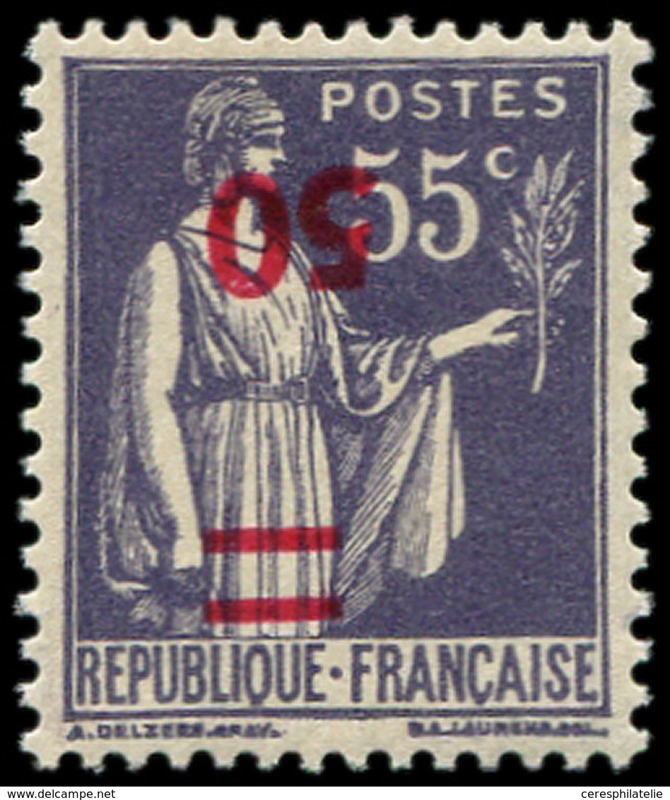 ** VARIETES - 478a  Paix, 50 S. 55c. Violet, Surcharge RENVERSEE, TB - Neufs