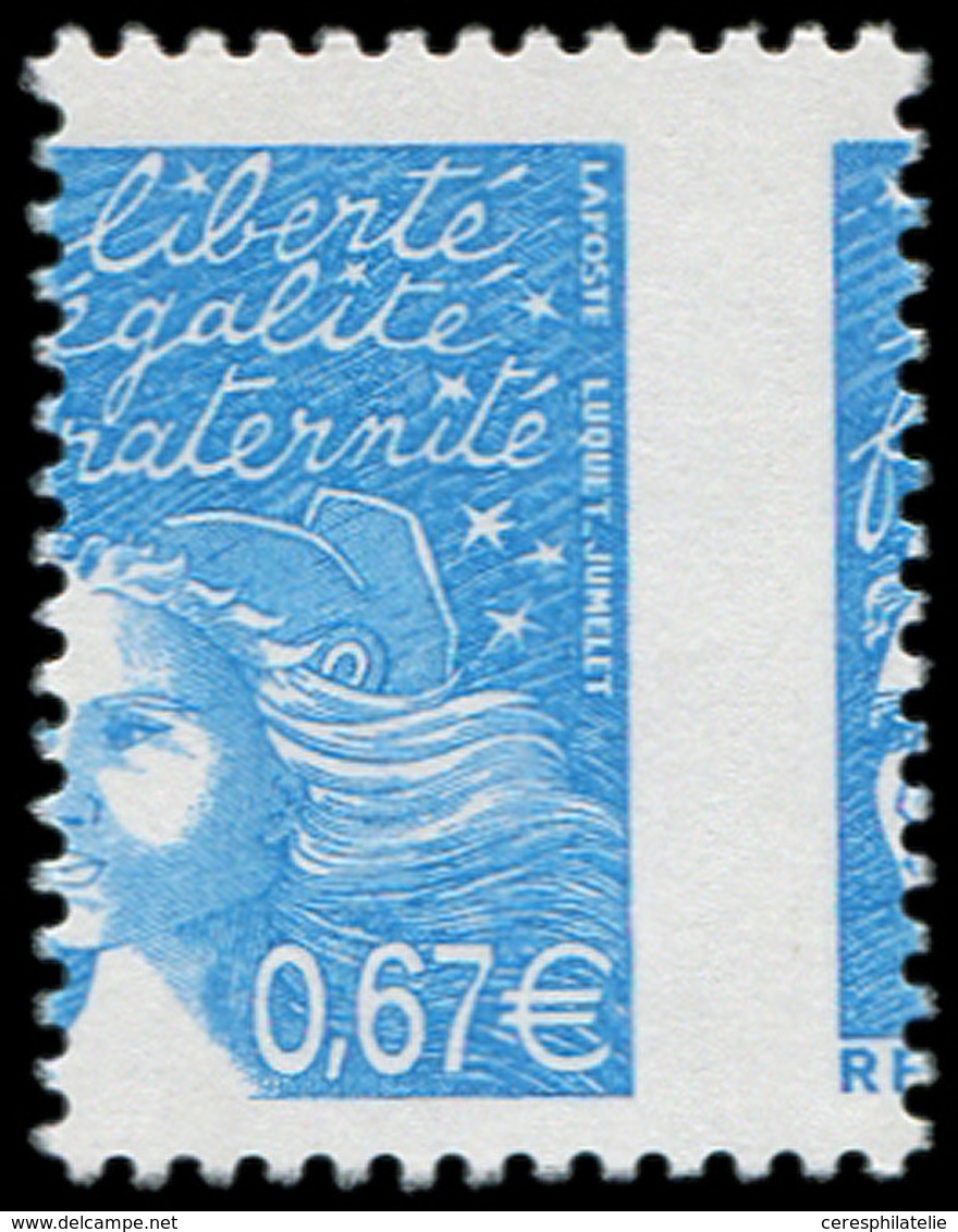 ** VARIETES - 3453   Luquet, 0,67 Bleu-outremer, PIQUAGE à CHEVAL, TB - Neufs