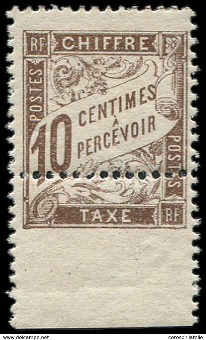 ** VARIETES - Taxe 29    10c. Brun, PIQUAGE à Cheval, Bdf, TB - Neufs