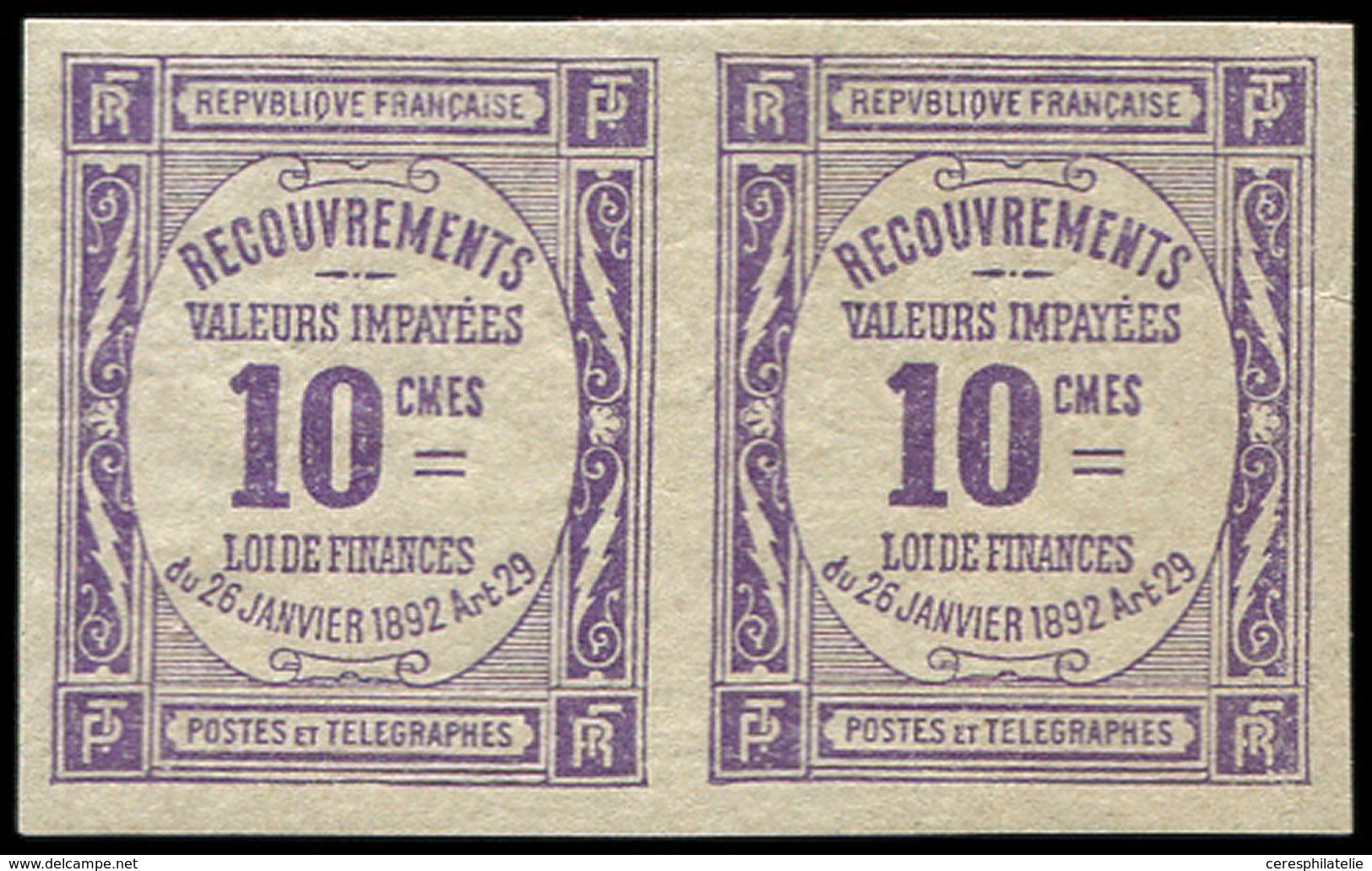 ** NON DENTELES - Taxe 44  10c. Violet, PAIRE, TB - Non Classés