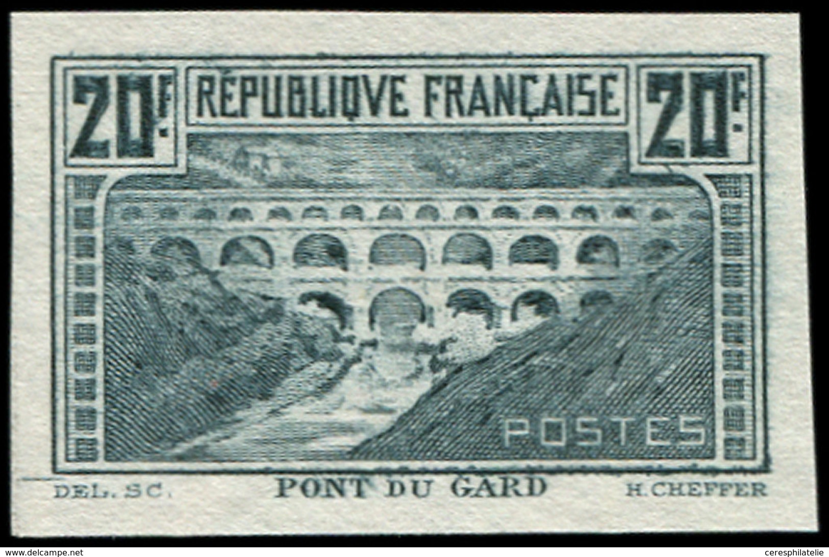 (*) ESSAIS DE COULEURS NON DENTELES - 262A  Pont Du Gard, 20f. Chaudron, T I, ESSAI En Gris-bleu, NON DENTELE, TB - Autres & Non Classés