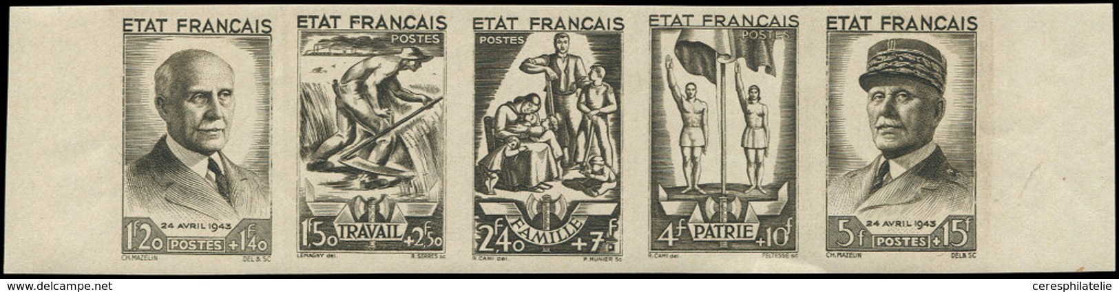 ** ESSAIS DE COULEURS NON DENTELES - 580A  Pétain, La Bande T.F.P., ESSAIS De COULEUR En Noir NON DENTELES Avec Bords, T - Autres & Non Classés