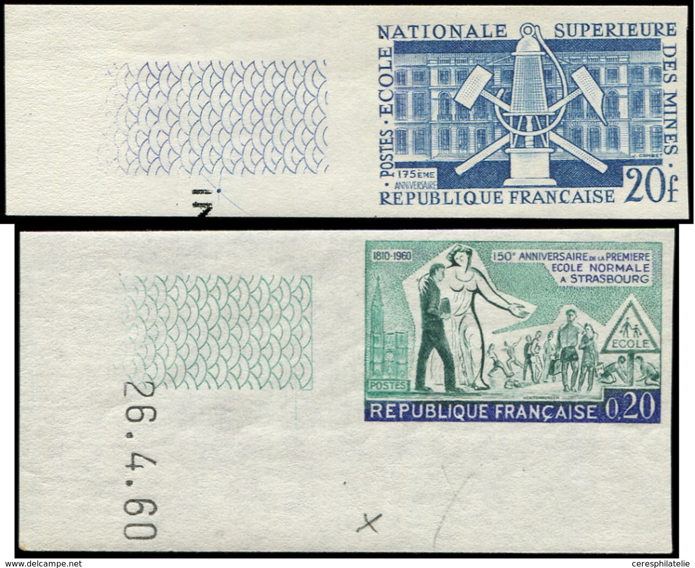 ** ESSAIS DE COULEURS NON DENTELES - 1197 Et 1254 Ecole Supérieure Des Mines Et Ecole Normale, ESSAIS De COULEUR Bdf Et - Autres & Non Classés