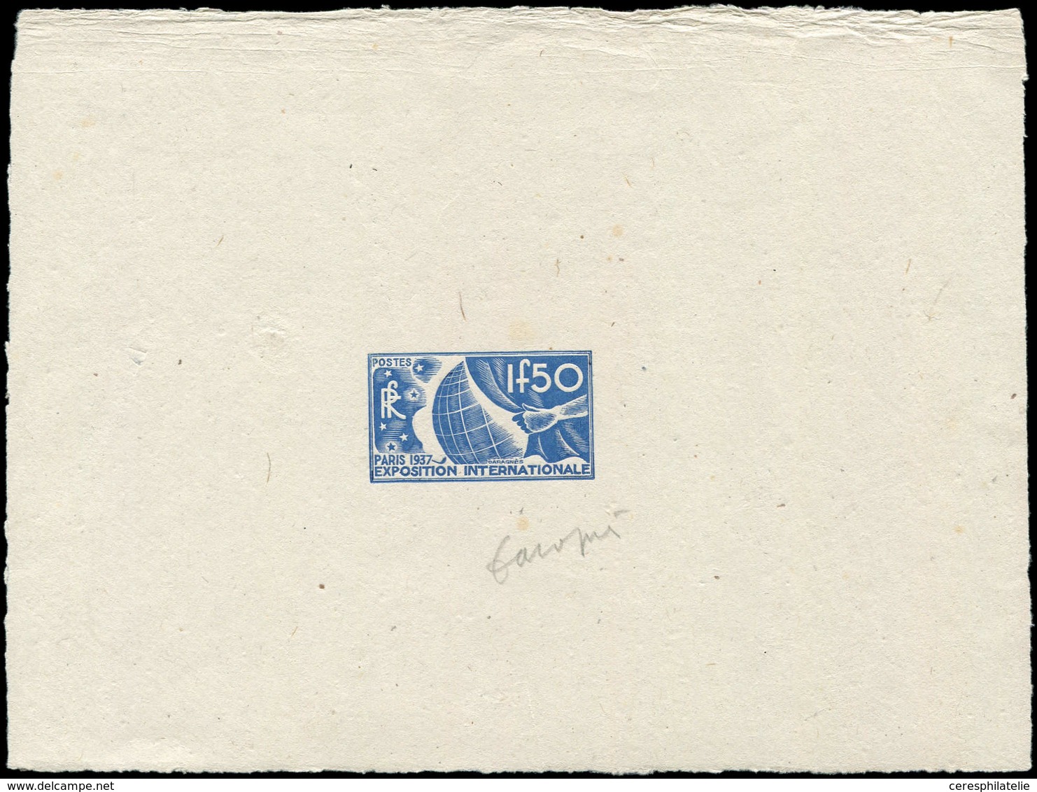 EPREUVES D'ARTISTES ET D'ATELIER - 327   Expo Internationale 1937, 1f.50, épreuve D'artiste En Bleu Signée, TB - Epreuves D'artistes