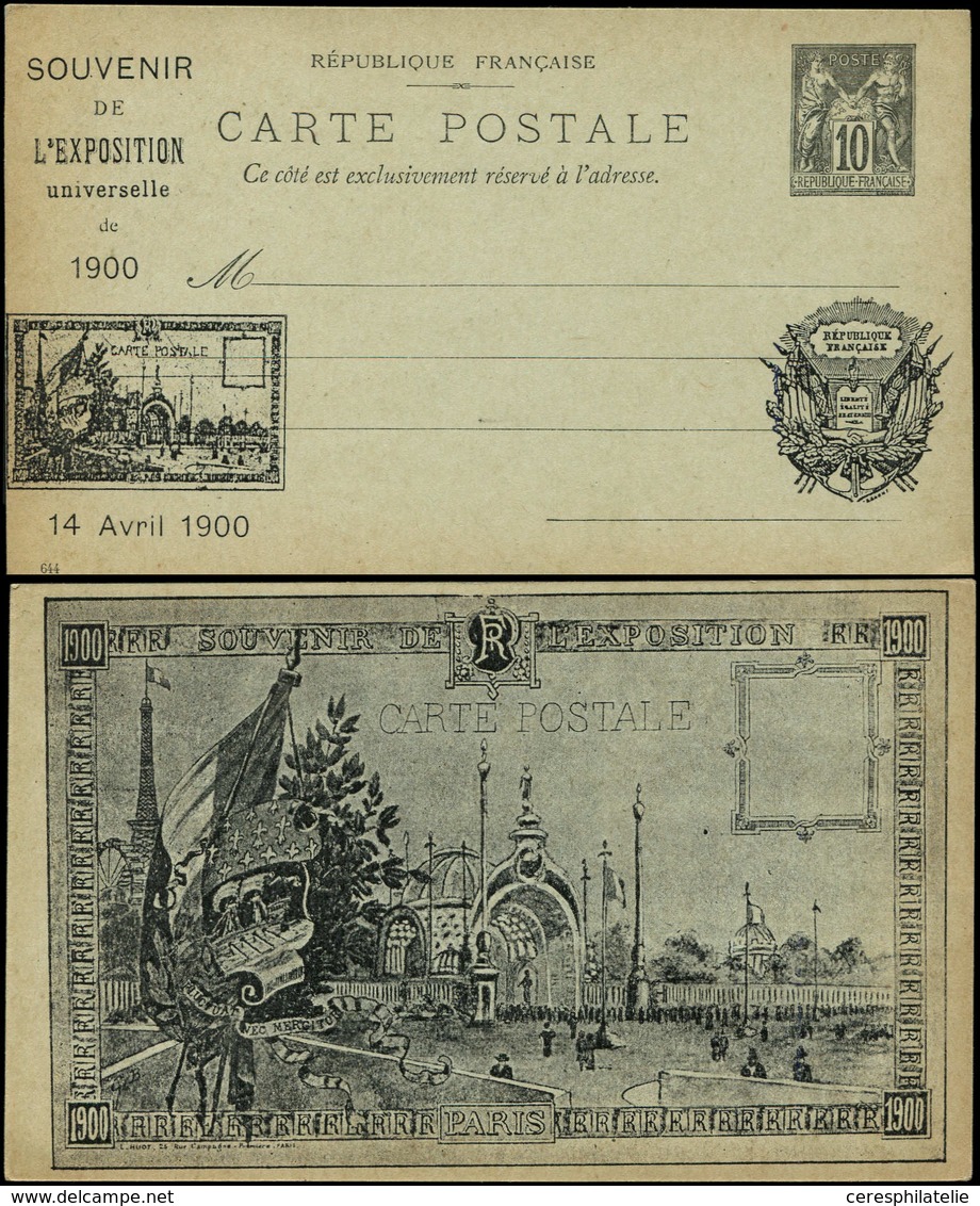 Let ENTIERS POSTAUX - Sage, 10c. Noir, CP Avec Repiquage Illustré, Souvenir De L'Expo De 1900, TB - Autres & Non Classés