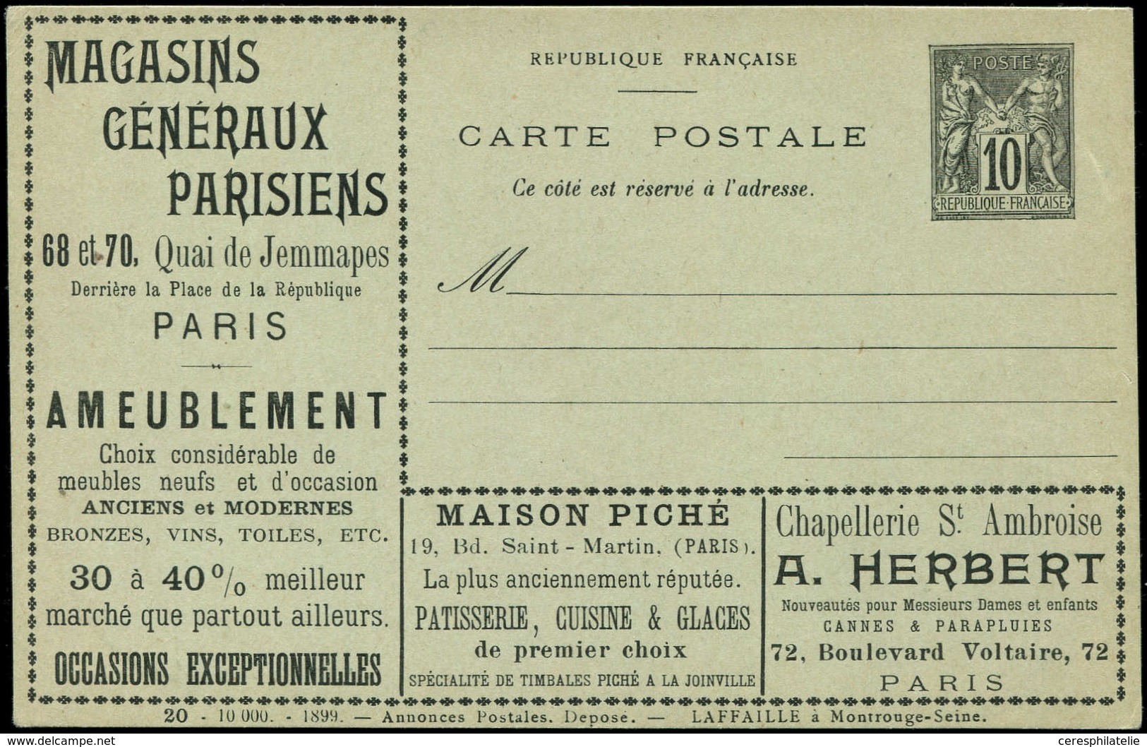 Let ENTIERS POSTAUX - Sage, 10c. Noir, CP TSC N°G35g11, Laffaille, S. 20, Superbe - Autres & Non Classés