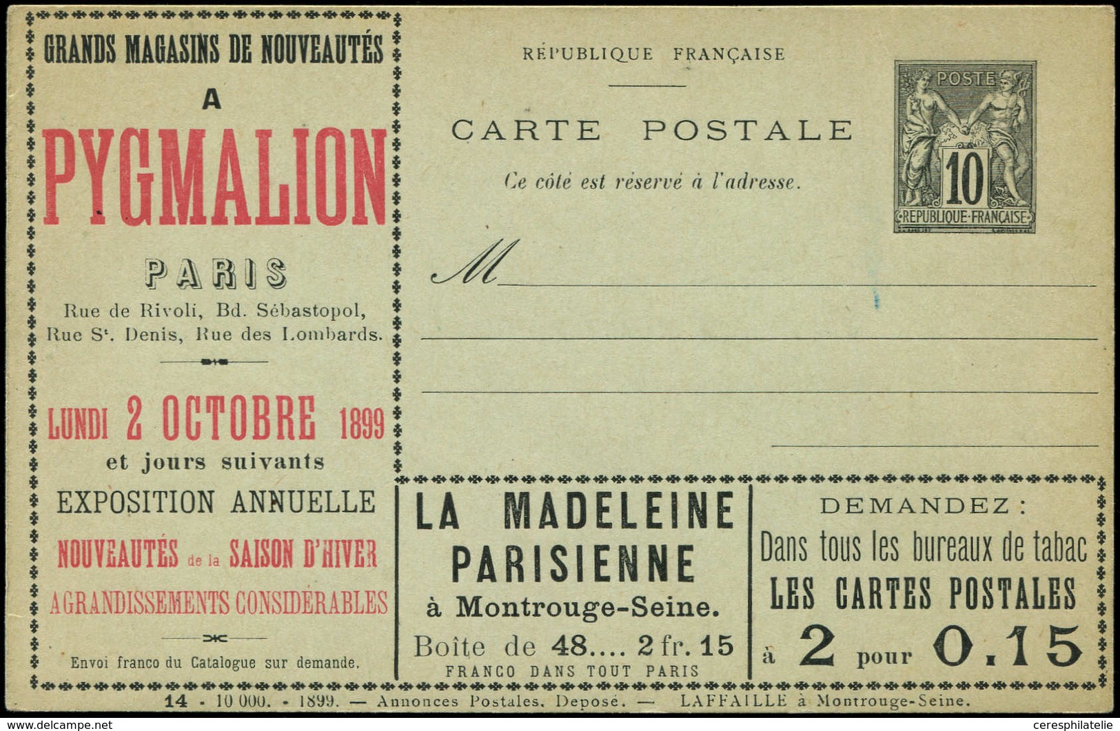 Let ENTIERS POSTAUX - Sage, 10c. Noir, CP TSC N°G35g5, Laffaille, S. 14, Superbe - Altri & Non Classificati