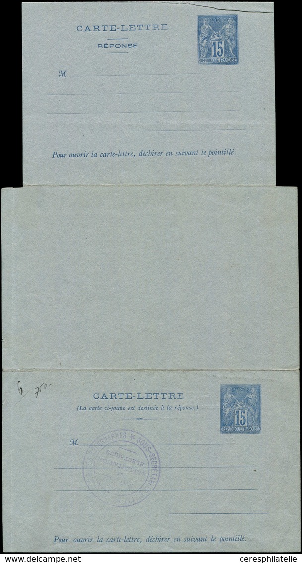 Let ENTIERS POSTAUX - Sage, 15c. Bleu, CLRP N°J54a, Essai ND Carton Gris, Cachet Du Sous Secrétariat D'Etat Des Postes E - Autres & Non Classés