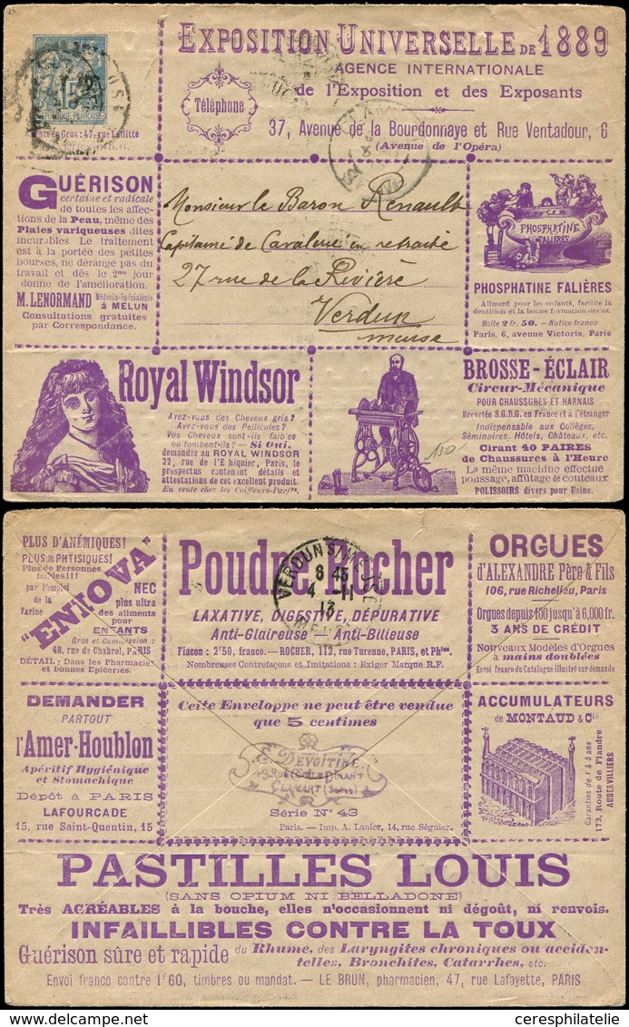 Let ENTIERS POSTAUX - Sage, 15c. Bleu, Env. Annonces TSC N°J78c, Timbre à Gauche Obl., TB - Autres & Non Classés