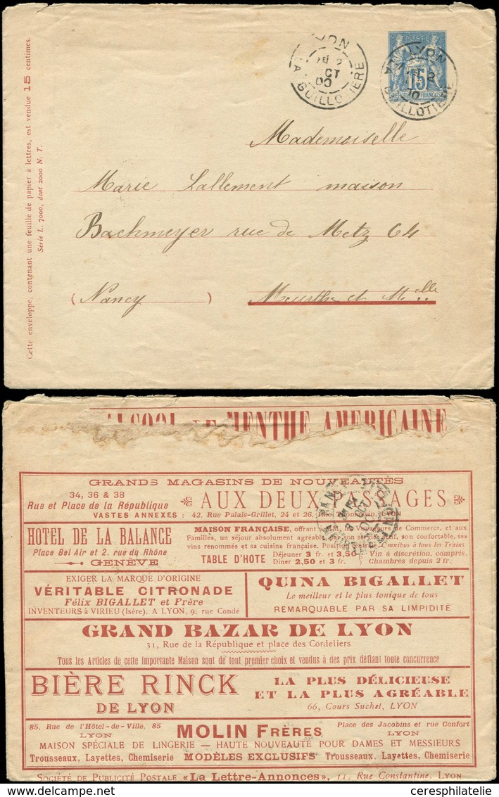 Let ENTIERS POSTAUX - Sage, 15c. Bleu, Env. Annonces TSC N°J79c, La Lettre Annonces, S. L7000 Dont 2000 Timbrées, Imprim - Altri & Non Classificati