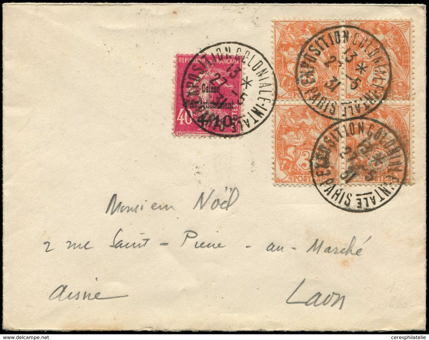 Let LETTRES DU XXe SIECLE - N°109 BLOC De 4 Et N°266 Obl. EXPOSITION COLONIALE 2/5/31 Sur Env., TB - Storia Postale