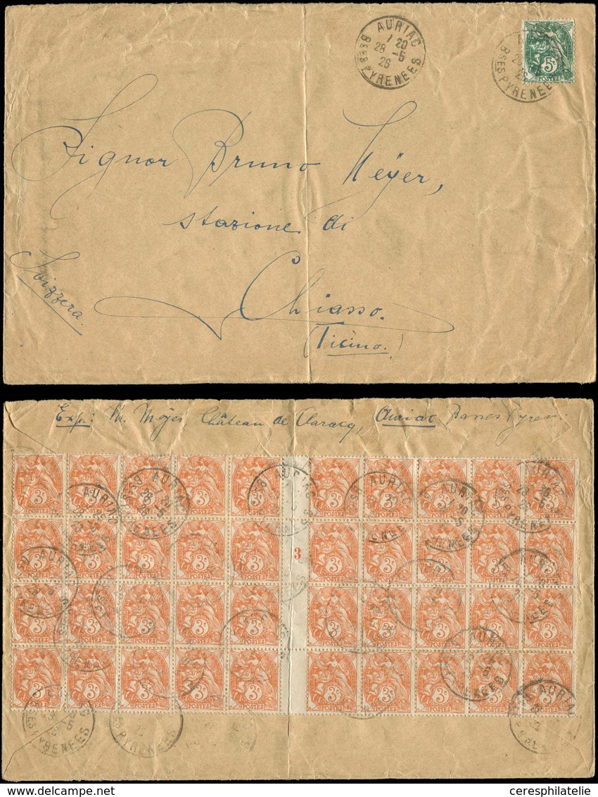 Let LETTRES DU XXe SIECLE - N°109 BLOC De 40 Mill.3 + N°111 Obl. AURIAC 28/5/26 Au Recto Et Au Verso D'une Grande Env.,  - Storia Postale