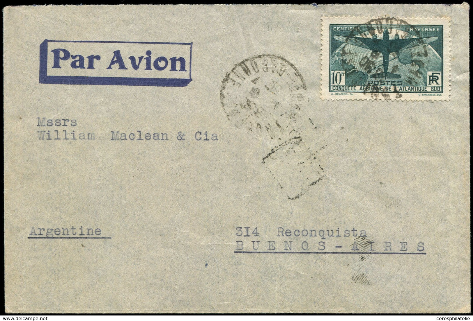 Let LETTRES DU XXe SIECLE - N°321 Obl. Càd TOULOUSE 1/9/36 S. Env. Par Avion Pour BUENOS-AIRES, TB - Lettres & Documents