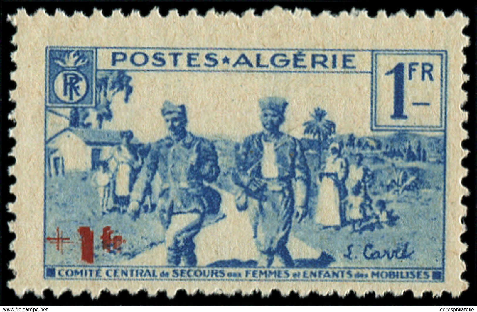 * ALGERIE 159a : +1f. Sur 1f. Bleu, DOUBLE SURCHARGE, TB - Autres & Non Classés