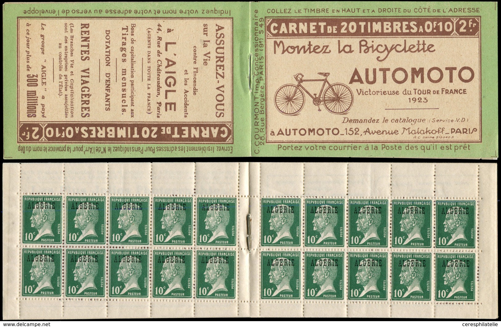 ALGERIE Carnet 1B : S. 49, 20 T. N°9, AUTOMOTO, TB, N° Maury - Autres & Non Classés
