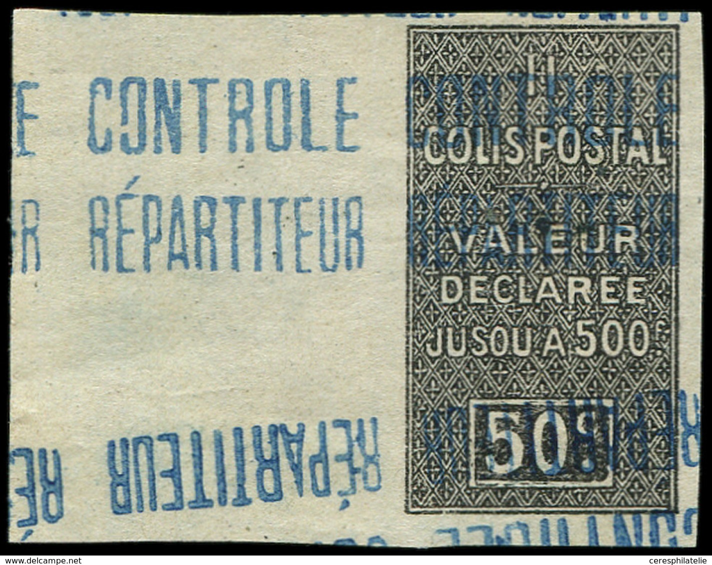 * ALGERIE Colis Px 16 : 50c. Noir, NON DENTELE Bdf, DOUBLE Surcharge CONTROLE Dont Une RENVERSEE, TB - Colis Postaux