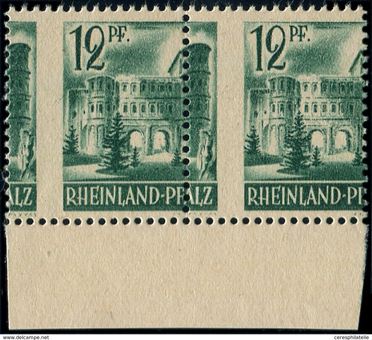 ** ALLEMAGNE Z.O.F. RHENANIE 4 : 12pf., PAIRE Bdf, Piquage A CHEVAL, TB - Autres & Non Classés