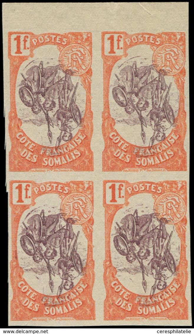(*) COTE DES SOMALIS 50b : 2f. Rouge-orange Et Brun-lilas, Centre RENVERSE, BLOC De 4 NON DENTELE Bdf, TB - Autres & Non Classés