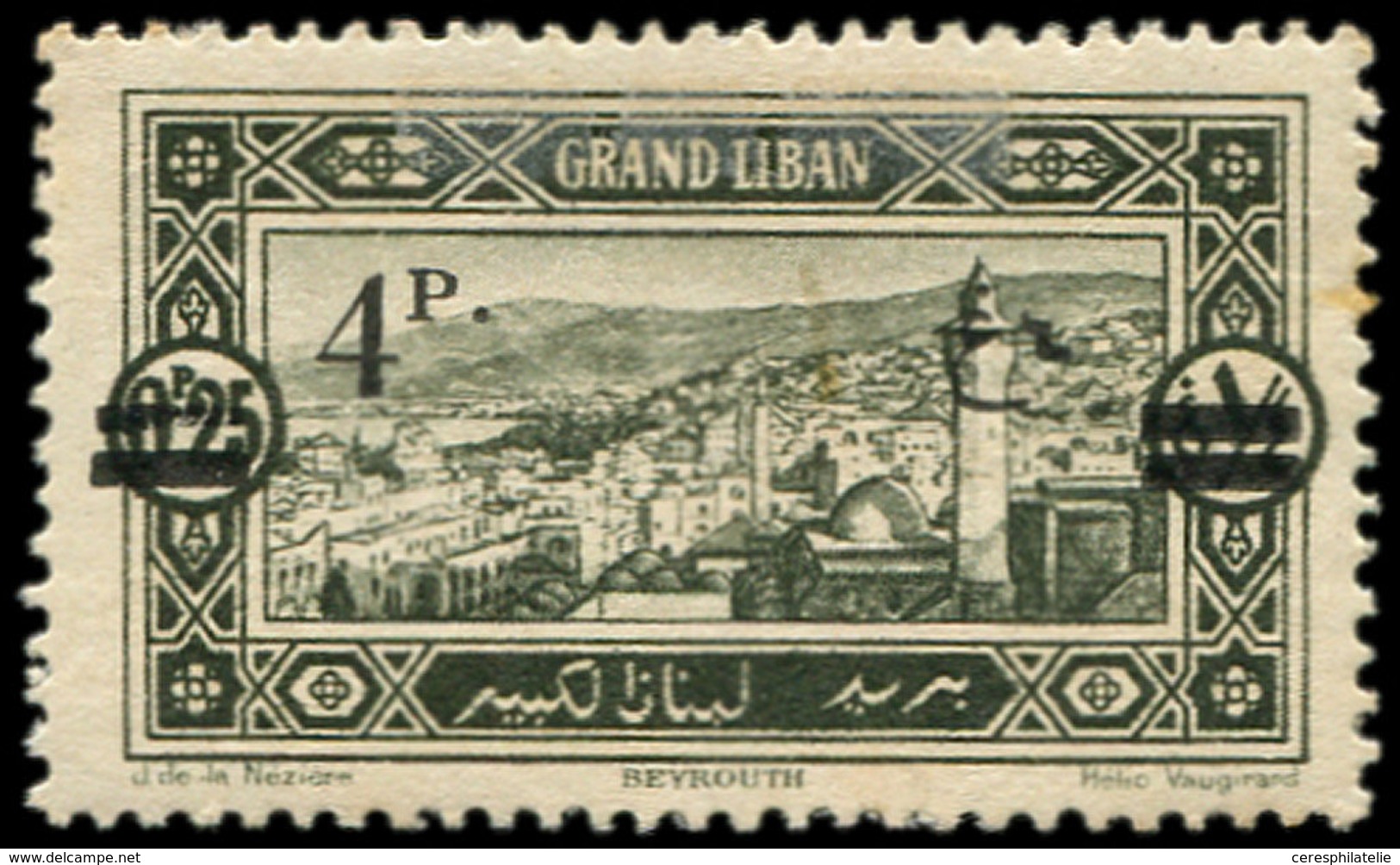 ** GRAND LIBAN 83b : 4p. Sur 0p.25 Vert-noir, Surch. Au Recto ET Au Verso, TB - Autres & Non Classés