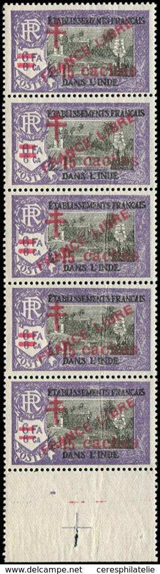 ** INDE 207 : 15ca. Sur 6fa.6ca. Violet Et Noir, FRANCE LIBRE, BANDE De 5 Bdf, PLI ACCORDEON, TB - Altri & Non Classificati