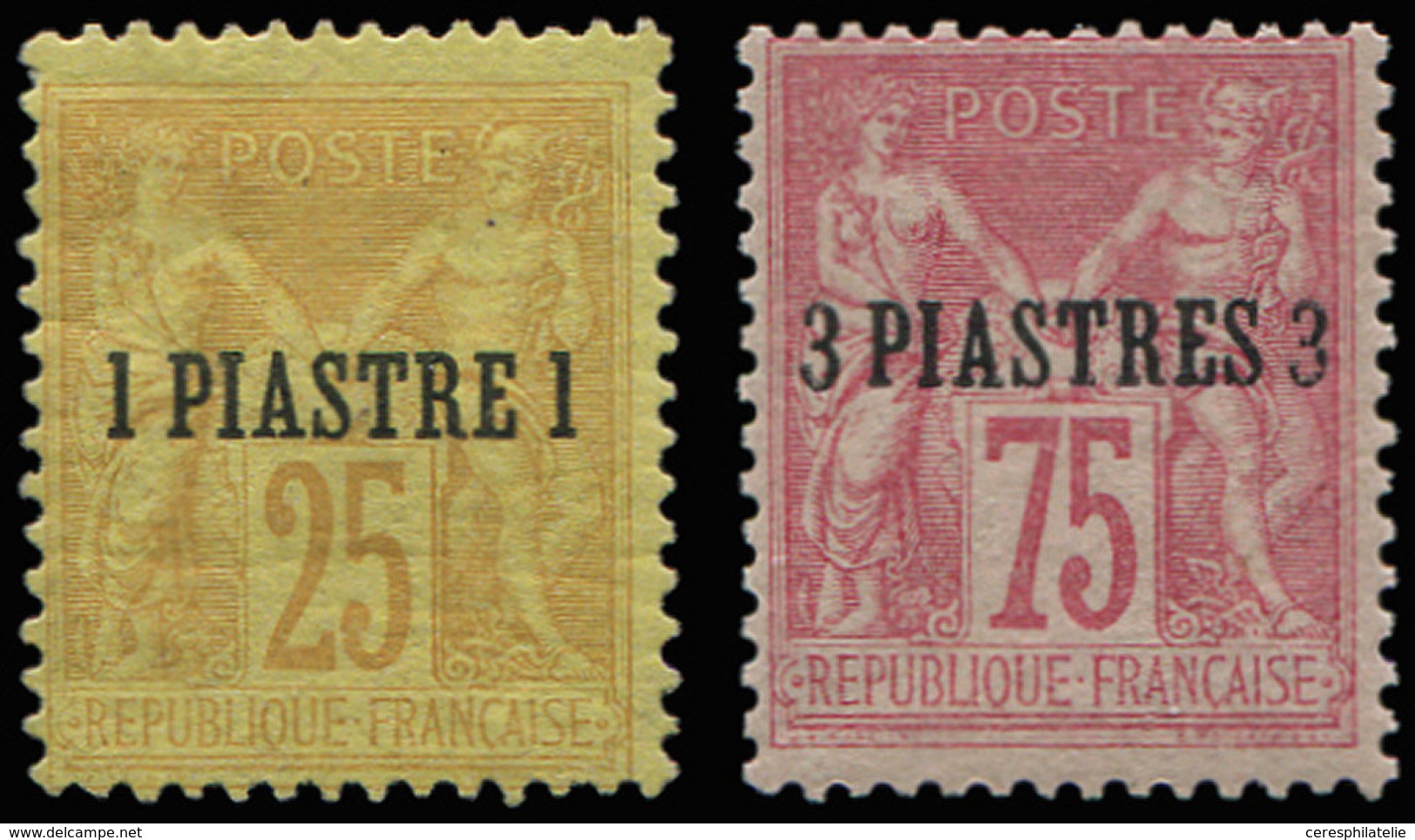 (*) LEVANT 1 : 1pi. Sur 25c. Jaune, Et * N°2 3pi. Sur 75c. Rose, TB. C - Autres & Non Classés