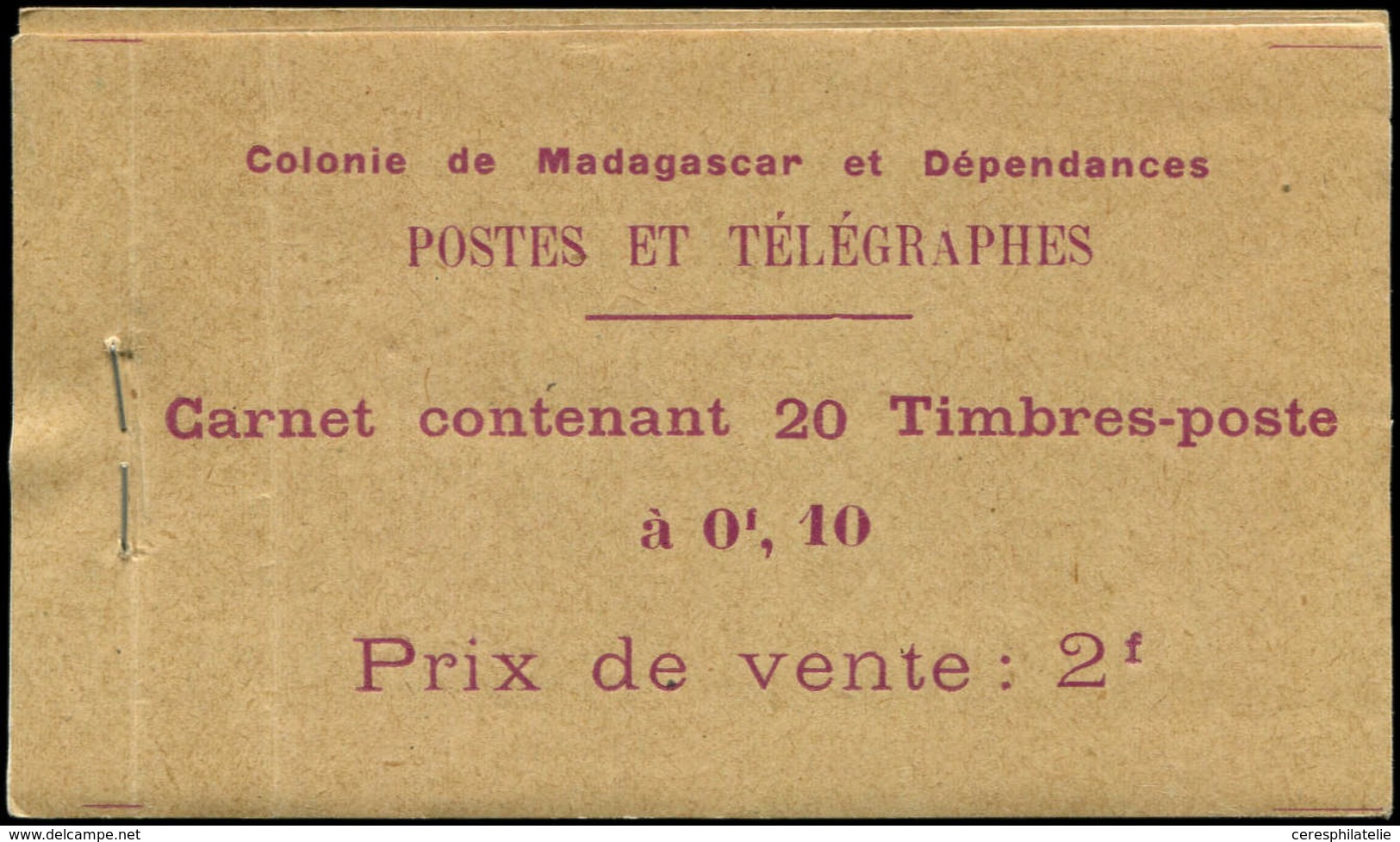 MADAGASCAR Carnet 5 : 10c. Brun Et Violet, Carnet De 20, C-1 Pli, C-4 Détaché, Sinon TB, Cote Et N° Maury - Autres & Non Classés