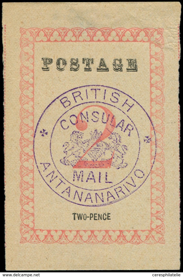 (*) MADAGASCAR Courrier Consulaire Britannique 39a : 2p. Rose-rouge, Cachet Violet, Léger Pelurage, Sinon TB - Autres & Non Classés