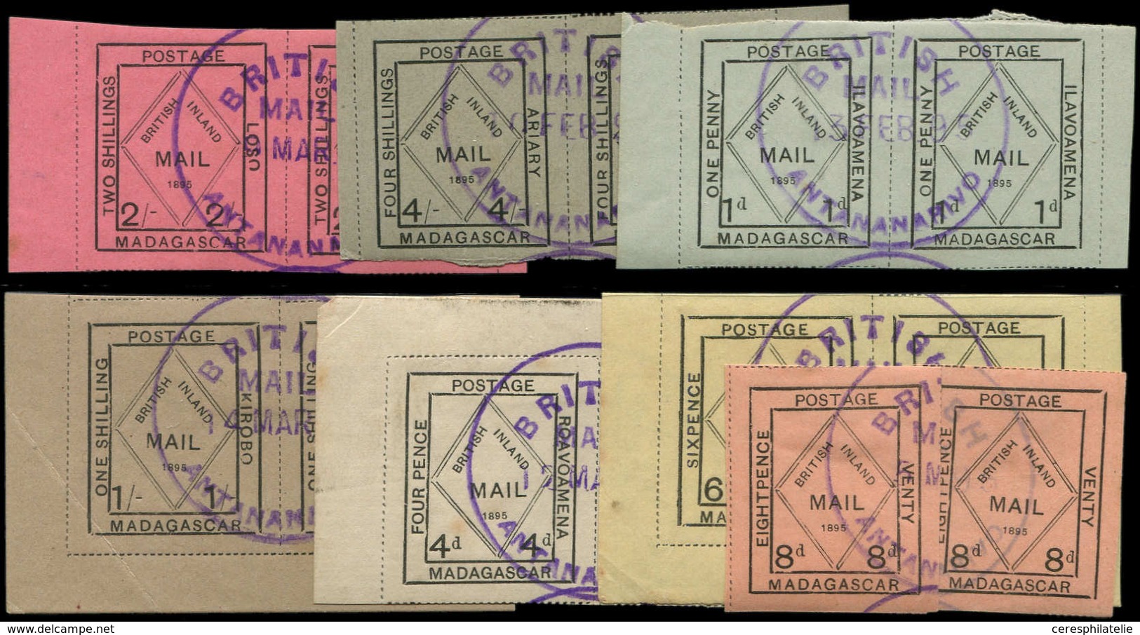 MADAGASCAR Courrier Consulaire Britannique 48/54 : La Série De 7 Valeurs En PAIRES, Obl., TB, Cote Maury - Autres & Non Classés