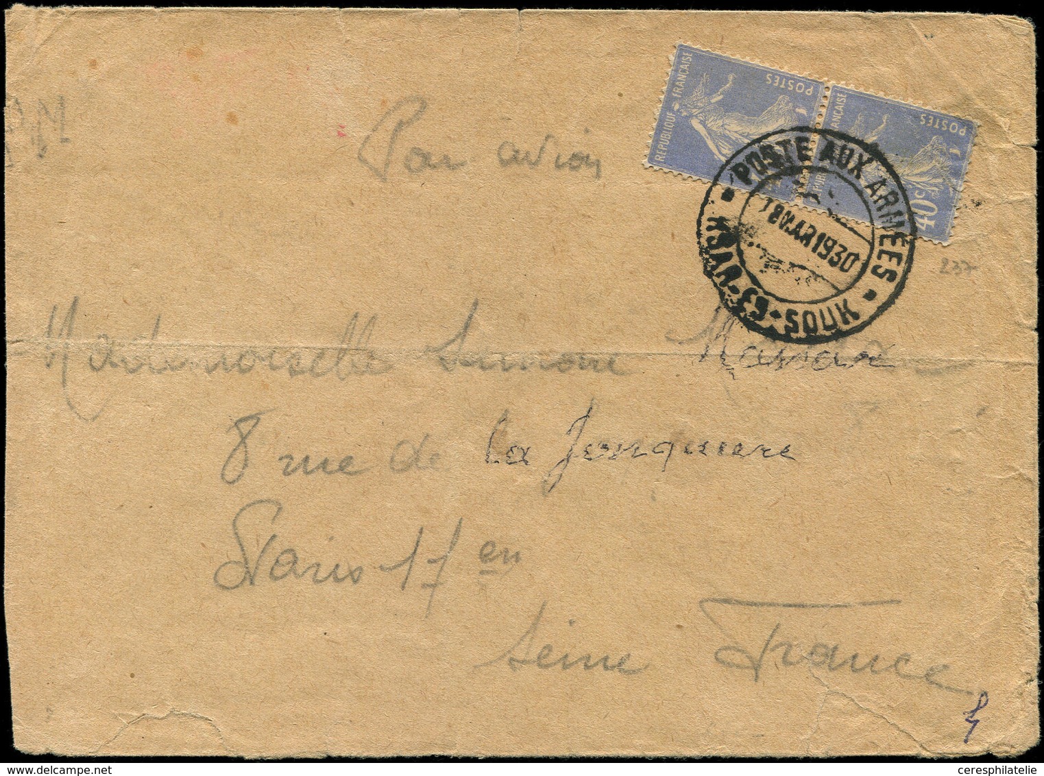 Let MAROC France N°237 PAIRE Obl. POSTES AUX ARMEES/KSAR-ES-SOUK 18/3/30 S. Env. Par Avion, TB - Autres & Non Classés