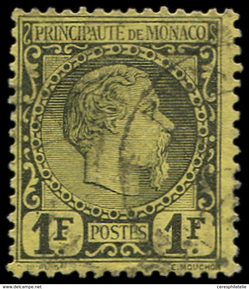 MONACO 9 : 1f. Noir Sur Jaune, Charles III, Obl., TB - ...-1885 Préphilatélie