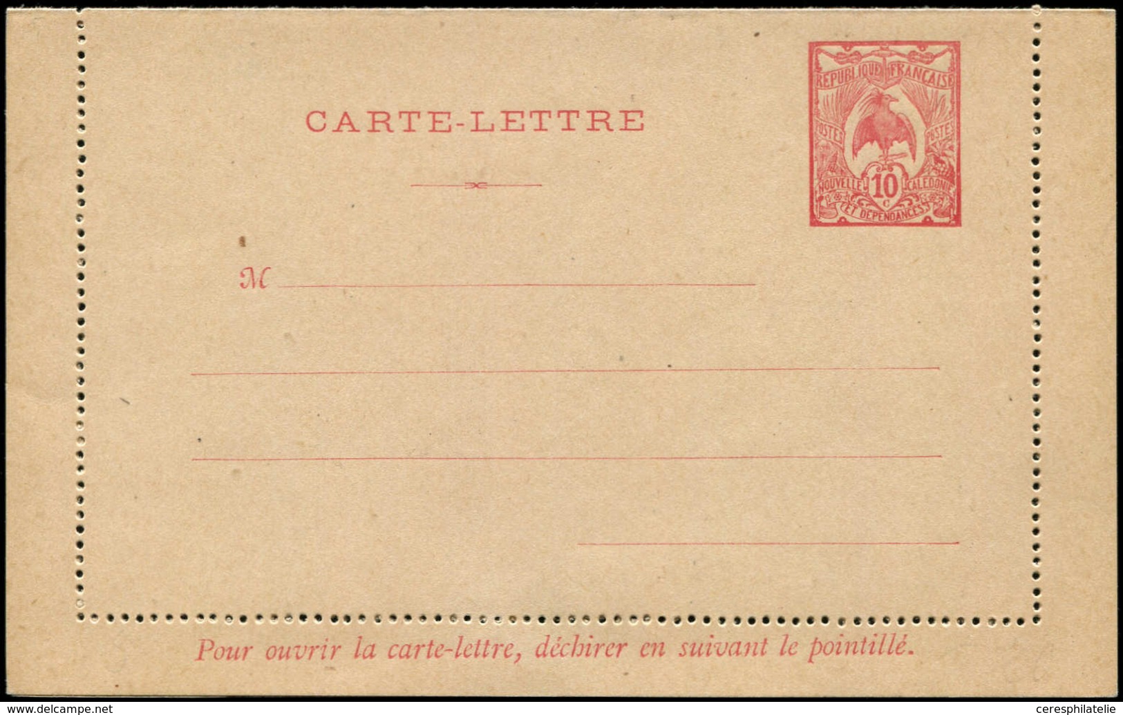 Let NOUVELLE CALEDONIE CL Entier 10c. Rose Cagou, ACEP N°11, TB - Lettres & Documents