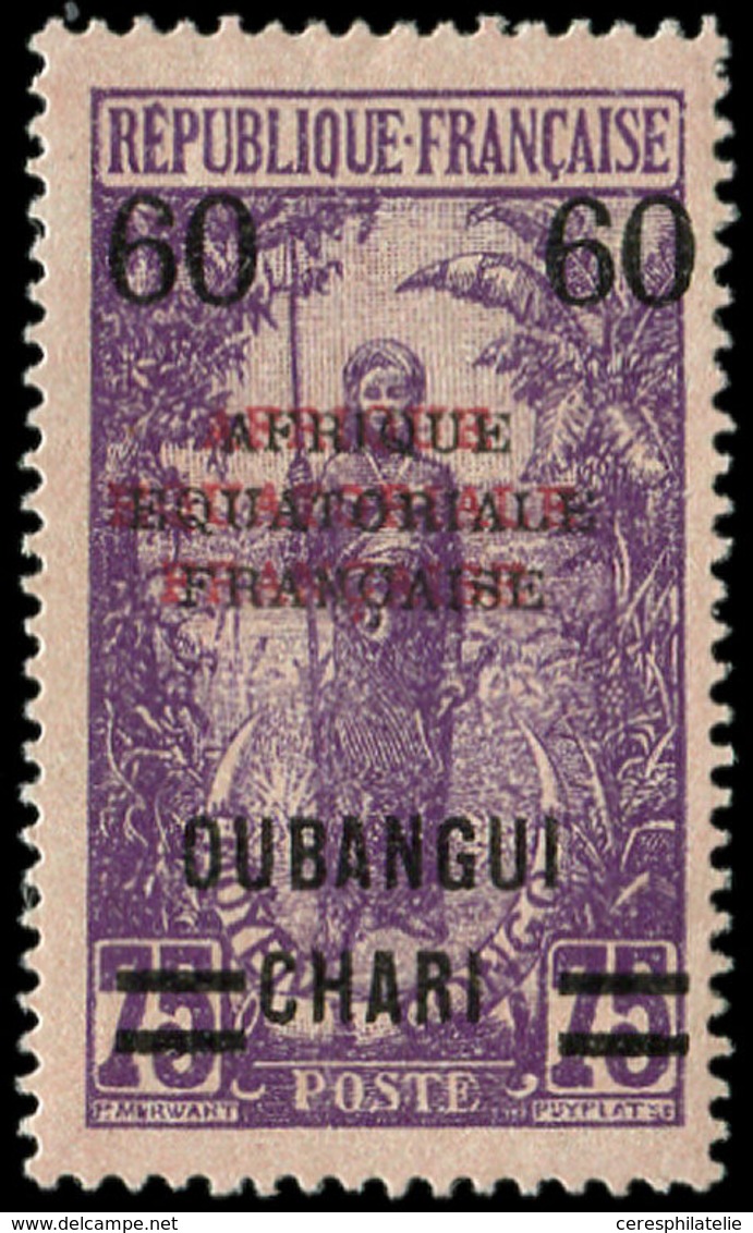 * OUBANGUI 57b : 60 Sur 75c. Violet Sur Rose, Surcharge Noire Et Rouge, TB - Autres & Non Classés